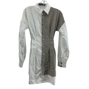 Maniere De Voir Two-Tone Button-Up Dress - White and Brown